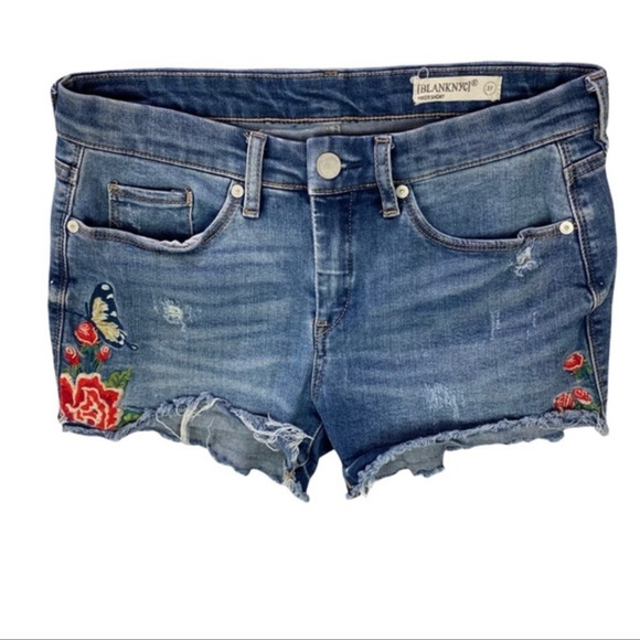 Blank NYC Stretch Medium Wash Denim Embroidered Hiker Short 27 - Picture 3 of 7